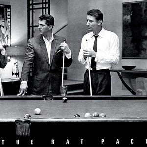 The Rat Pack Playing Pool Poster – Vintage Black and White Wall Art, Frank Sinatra Dean Martin Sammy Davis Jr Print, Classic Hollywood Decor