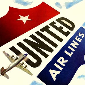 Vintage United Airlines Poster | Retro Airplane Travel Art | Classic Aviation Wall Decor | 20x30 Airline Collectible Print