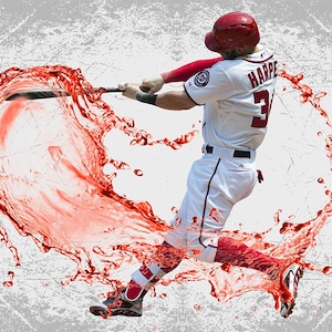 Bryce Harper Poster – Splash Art Print, Baseball Star Wall Decor, Philadelphia Phillies 20x30 Sports Poster