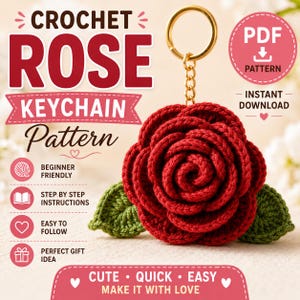 Crochet Rose Keychain Pattern | Amigurumi Flower DIY (PDF Download)