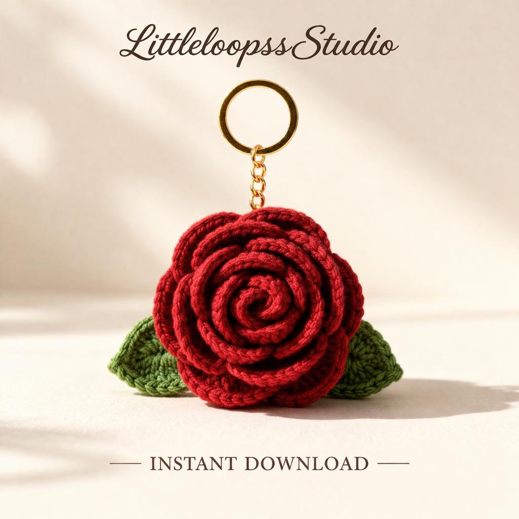 Crochet Rose Keychain Pattern | Amigurumi Flower DIY (PDF Download