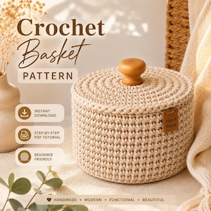 Chunky Crochet Basket Pattern with Lid | Rope Storage Organizer Tutorial (PDF Download)