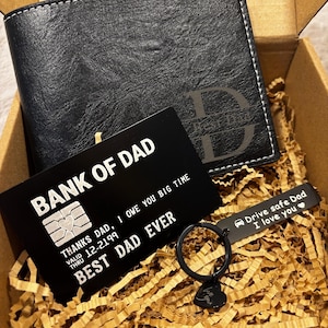 Bestes Vatertags-Geschenkset - Personalisierte Geldbörse, lustige Karte & Schlüsselanhänger - Kostenlose Nachrichtenkarte - Umweltfreundliche Verpackung