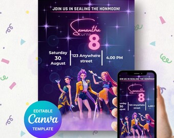 K-pop-verjaardagsuitnodiging: bewerkbare canva-sjabloon (digitale download)