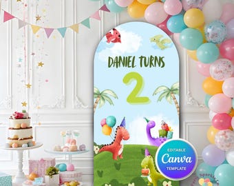 Dinosaur Birthday Backdrop | Editable Canva Template (Instant Download)