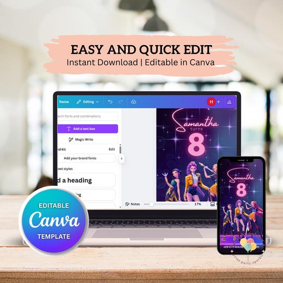 Huntrix Kpop Demon Hunter inspired Birthday Backdrop | Editable Canva Template | Digital Party Decoration | Kids Birthday Photo Booth Banner