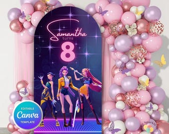 Huntrix Kpop Demon Hunter inspired Birthday Backdrop | Editable Canva Template | Digital Party Decoration | Kids Birthday Photo Booth Banner