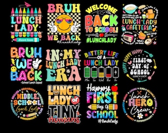 Lunch Lady Png-Bundle, Cafeteria Worker Png, Beste Lunch Lady aller Zeiten, Erster Schultag, Retro Groovy Wavy, Back to School, digitaler Download
