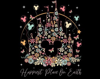 Happiest Place On Earth Png, Magical Castle Floral Png, Magic Kingdom Png, Family Vacation Png, Family Shirt Png, Vintage Kingdom Png