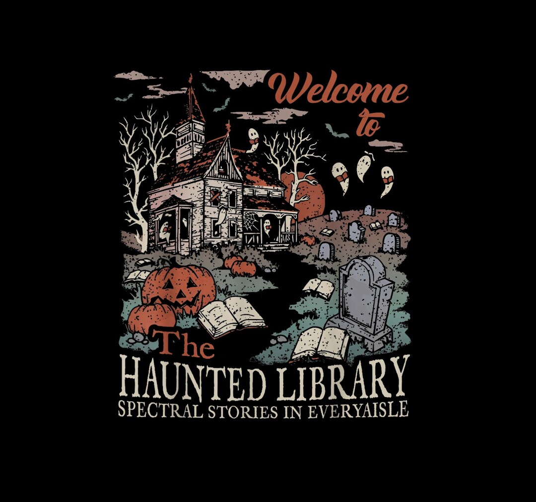 Haunted Library PNG, Spooky Halloween Book Lover Design, Ghost Reading ...