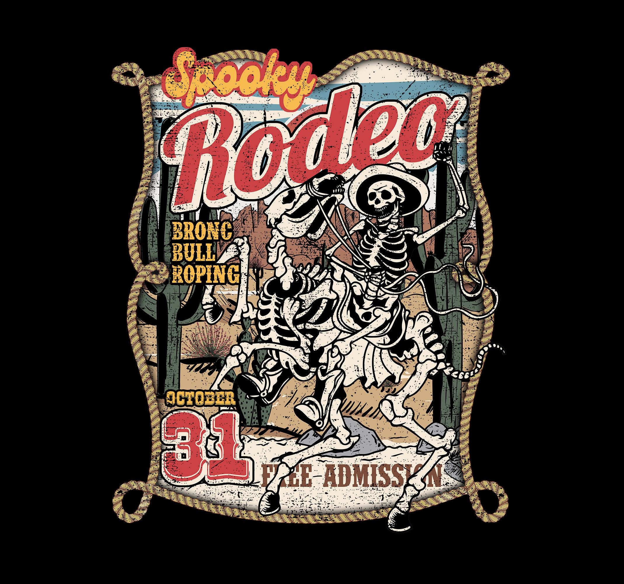 Vintage Halloween Rodeo Poster, Western Halloween Spooky Skeleton ...