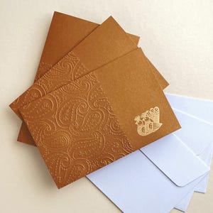 Golden bird foil and pattern embossed, handmade greeting cards set of 3 on shimmer paper, blank cards gift set