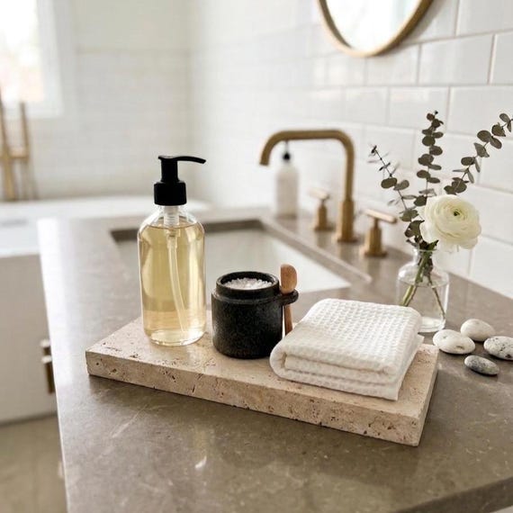Travertine Tray, Stone Jewelry, Minimalist Catchall and Cheese Board