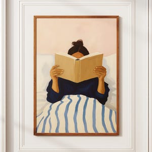Girl Reading Book Wall Art Print, Cozy Bedroom Illustration Poster, Minimalist Woman Illustration, Boho Aesthetic Printable Art Decor