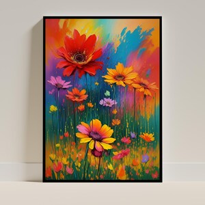 Colorful Wildflower Wall Art – Abstract Floral Print, Vibrant Bloom Poster, Boho Botanical Home Decor, Digital Download Art