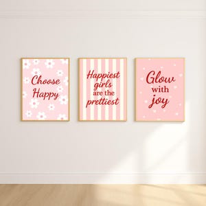 Pink Motivational Wall Art Set of 3 | Girl Power Affirmation Prints | Cute Feminine Printables | Teen Room Decor | Positive Quotes Art