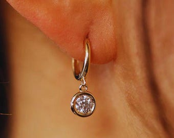 Orecchini A Cerchio In Argento 925 Placcato Oro 18K Con Moissanite 2 Carati, Design Curvo Con Doppia Fila, Per Donna