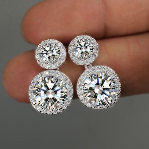 Pendientes de moissanita / Pendientes colgantes / Pendientes colgantes / Moissanita / Plata de ley 925 / Bañado en oro de 18 quilates / Regalo para ella / Joyas
