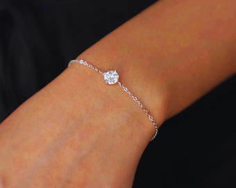 Moissanite Bracelet 1 CT | Moissanite Chain Bracelet | Adjustable Bracelet 24cm | 925 Sterling Silver | 14K White Gold Plated | Gift for Her