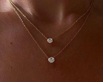 Moissanite Necklace | Pendant Necklace | Chain Necklace | 925 Sterling Silver | 14K Gold Plated | Gift for Her | Best Gifts for Her