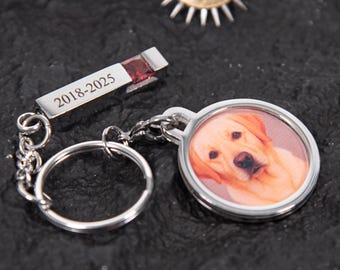 Personalized Laser Engraved Round Pet Ashes Keepsake Keychain with Birthstone Memorial Gift Custom Cremation Urn