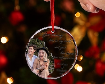 Personalized Christmas Crystal Round Glass Ornament, Custom Cartoon Pattern Memorial Decoration, Custom Photo Keepsake