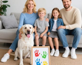 Family Handprint Kit with 4-5 Slots, Wooden DIY Craft Frame, Couples & Kids Keepsake, Unique Family Gift Set