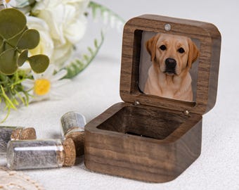 Caixa personalizada para animais de estimação: madeira de nogueira, foto, lembrança gravada