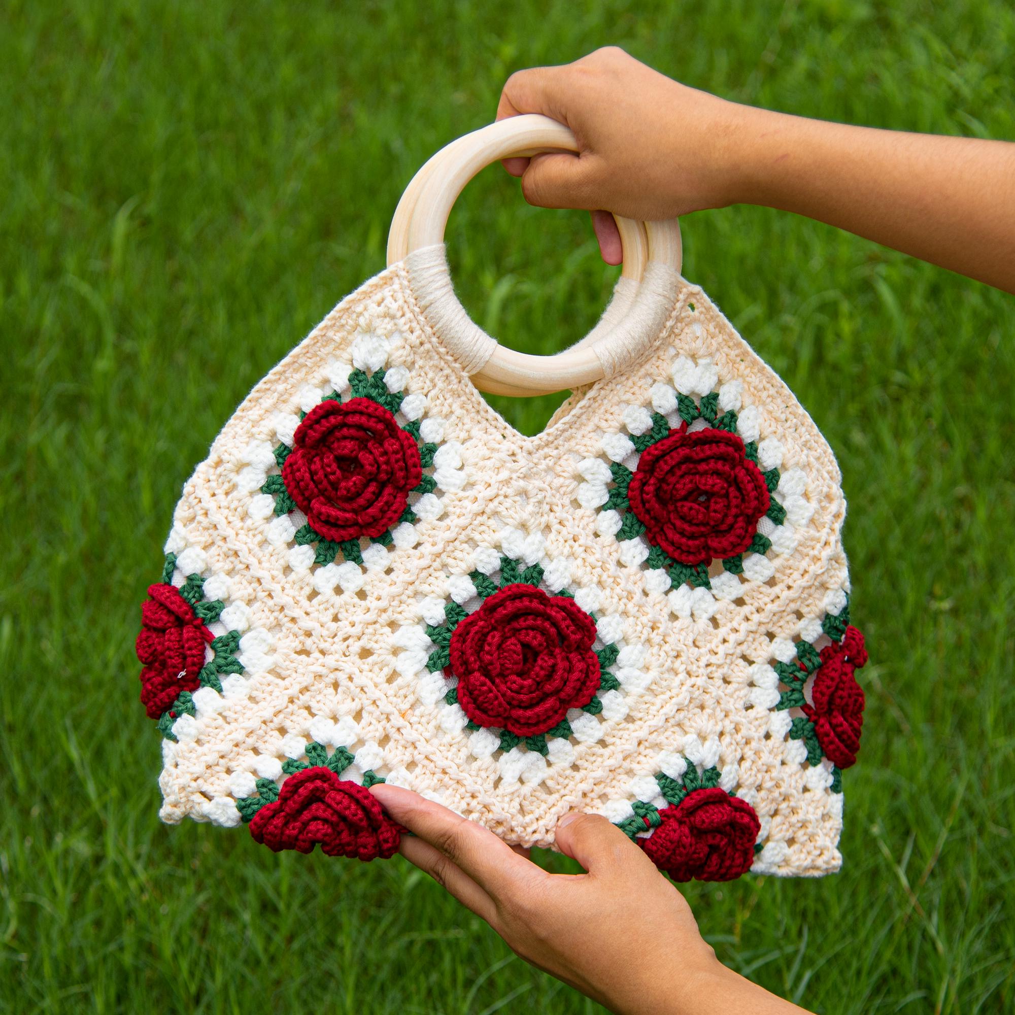 Vintage Crochet Handbag: Wool Yarn Camellia Flower Purse - Etsy