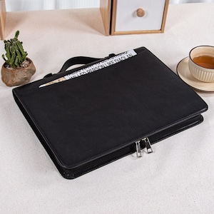 Black Vegan Leather Manager Portfolio, Vegan Friendly Executive Organizer, Lightweight Durable A4 Padfolio, Modern Business Folder Business