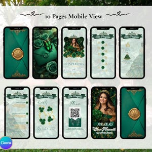 Emerald Green Quinceanera Invitation Video Editable Template Digital Quinceanera Invite for Sweet 15 & 16 Digital InviteTrackable RSVP