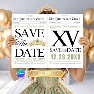 Quinceanera Save The Date Newspaper | Canva Template | Quinceañera invitation | Quince Photoshoot Newspaper | Sweet 15 Newspaper Invite RSVP image 11