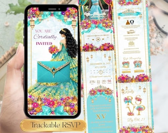 Arabian Theme Quinceañera Invitation Website, Sweet 16 Online Invite, Arabian Nights Editable Canva Template with RSVP Tracker & Countdown