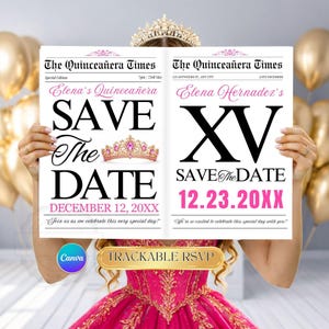 Quinceanera Save The Date Newspaper | Canva Template | Quinceañera invitation | Quince Photoshoot Newspaper | Sweet 15 Newspaper Invite RSVP image 12