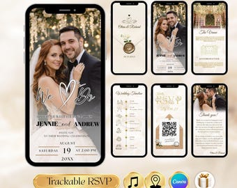 Elegant White Rose Animated Wedding Invitation Video, Editable Canva Template, Modern Neutral Mobile envite with Trackable RSVP Qr Code