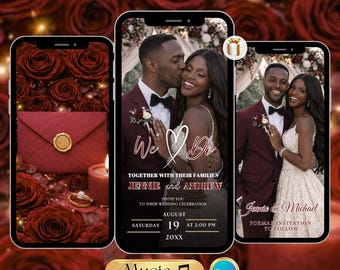 Burgundy Animated Wedding Invitation Video Template, Editable Canva Save the Date, Elegant Burgundy Roses Wedding Digital Invite