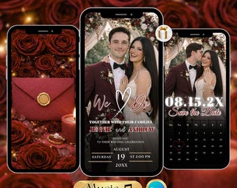 Burgundy Animated Wedding Invitation Video | Elegant Save the Date Canva Template | Formal Digital Wedding Evite | Instant Download