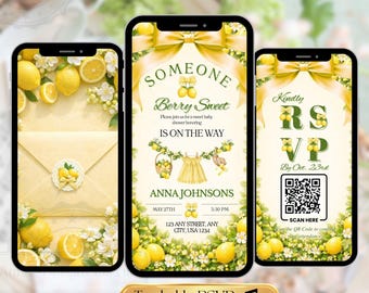 Video de invitación para baby shower de limón / Invitación animada para baby shower de limón / Invitación digital editable de Canva con código QR de confirmación de asistencia rastreable