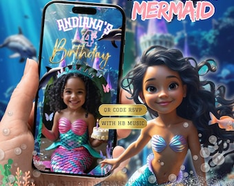 Mermaid Digital Video Invitation | Trackable RSVP QR Code | Birthday Music | Kids Party Invite | Editable Digital Invitation