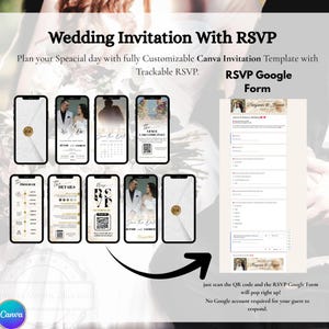 Animated Wedding Invitation Canva Template | Digital Wedding Invite with QR Code RSVP | White Rose Neutral Minimal Wedding Trackable RSVP
