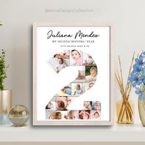 Number 2 Photo Collage Personalized | Baby & Toddler Milestone | 2 Months or 2Years| Custom Print Sizes 24x36/20x30/16x24/12x18/8x12Editable