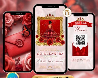 Red Quinceanera Invitation Video Editable Red Birthday Template Digital Quinceanera Invite for Sweet 15 & 16 Digital InviteTrackable RSVP