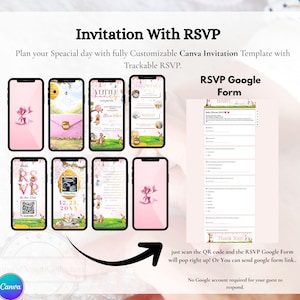 Winnie the Pooh Baby Girl Shower Invitation Animated | Pink Teddy Bear Honey Evite  | Editable Canva Digital Invite with RSVP QR Code