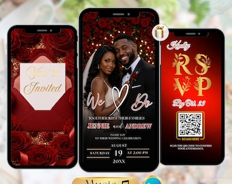 Luxury Red & Black Wedding Invitation Animated | Canva Editable Wedding Video Invite | Digital Trackable RSVP Wedding Template