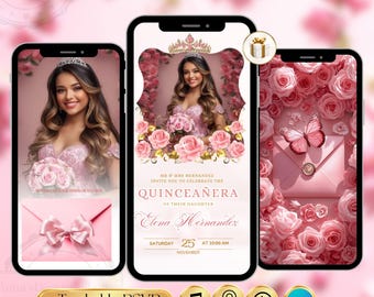 Digitale Quinceaña-Einladung Sweet 16-Website mit bearbeitbarem eingebettetem Antwort-Tracker-Countdown, 15