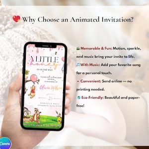 Winnie the Pooh Baby Girl Shower Invitation Animated | Pink Teddy Bear Honey Evite  | Editable Canva Digital Invite with RSVP QR Code