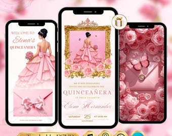 Quinceanera Pink RSVP Sitio web / Pink Quince Sweet 16 invitación, Editable Mis Quince Anos 15th Birthday Digital Quinceañera Invitación