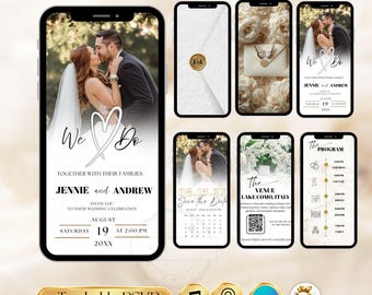 Elegante digitale Hochzeitseinladung | Animierte Canva Hochzeitseinladung | Cremige Rosen bearbeitbare Video Vorlage Trackbarer Antwort-QR Code