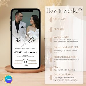 Animated Wedding Invitation Canva Template | Digital Wedding Invite with QR Code RSVP | White Rose Neutral Minimal Wedding Trackable RSVP