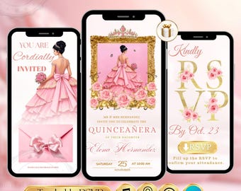Digitale Quinceaña-Einladung Sweet 16-Website mit bearbeitbarem eingebettetem Antwort-Tracker-Countdown, 15